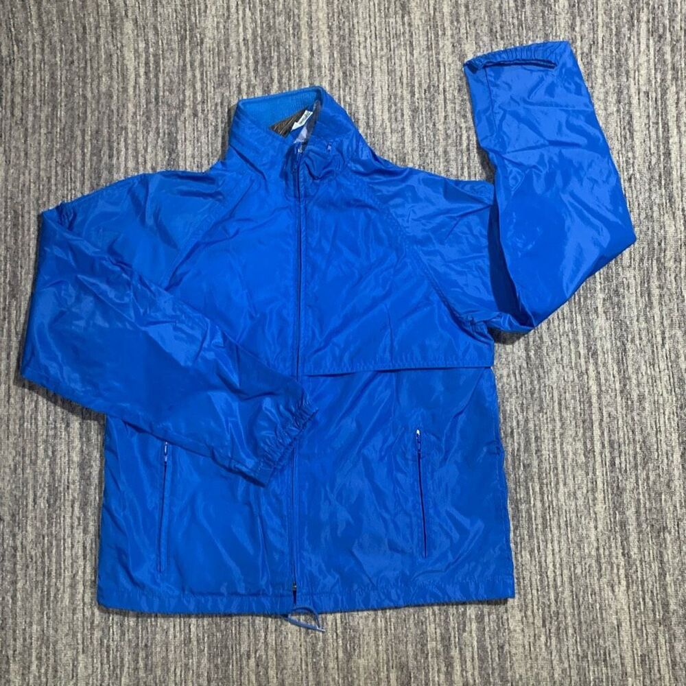 Vintage Eddie Bauer Men's Medium Blue Nylon Windbreaker Parka Jacket Coat
